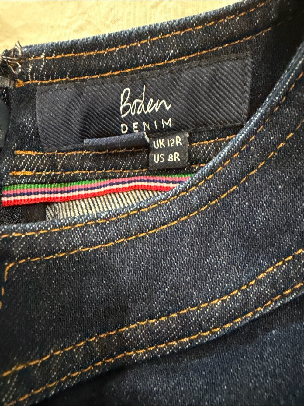 Boden Eliza Belted Denim Dress Sz 8 Indigo Blue Fit Flare Preppy Minimalist - Picture 5 of 6